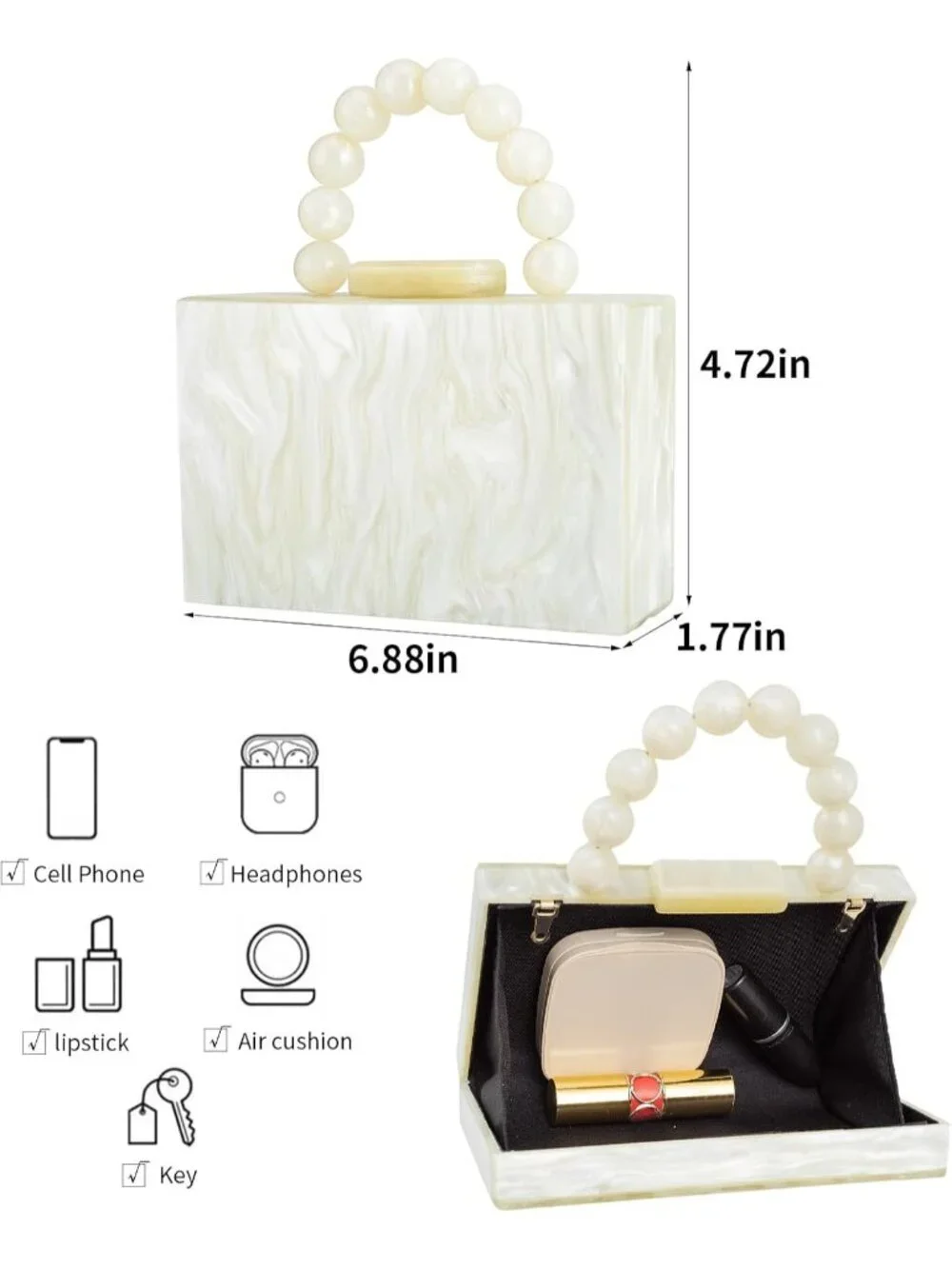 👜Women's Beige Crossbody Bag with Pearl Chain Formal Purses with Pearl Chain